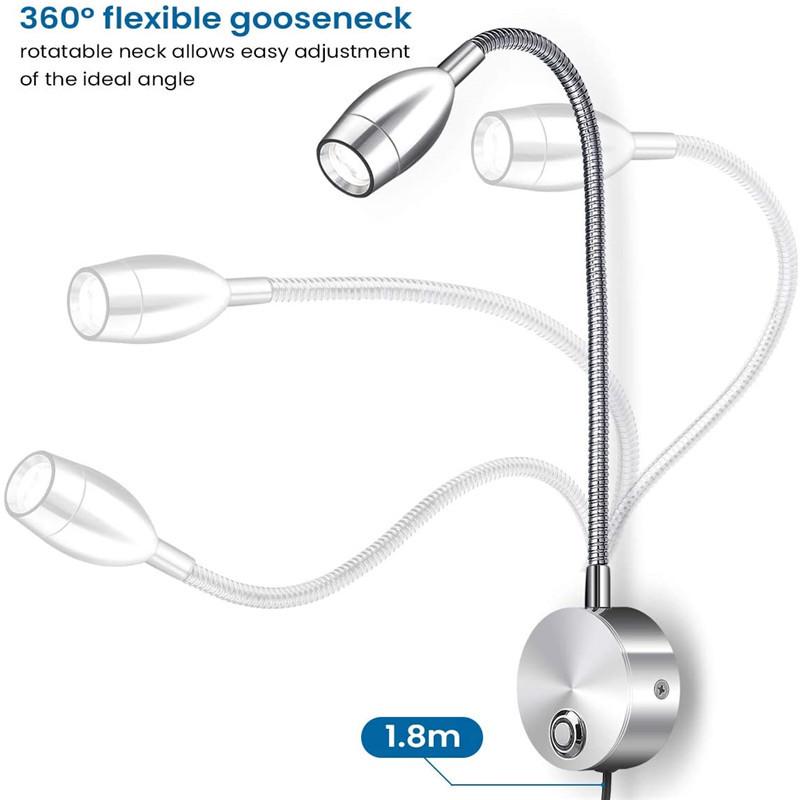Smart Touch LED Gooseneck Wall Light with Stepless Dimming & Eye Protection