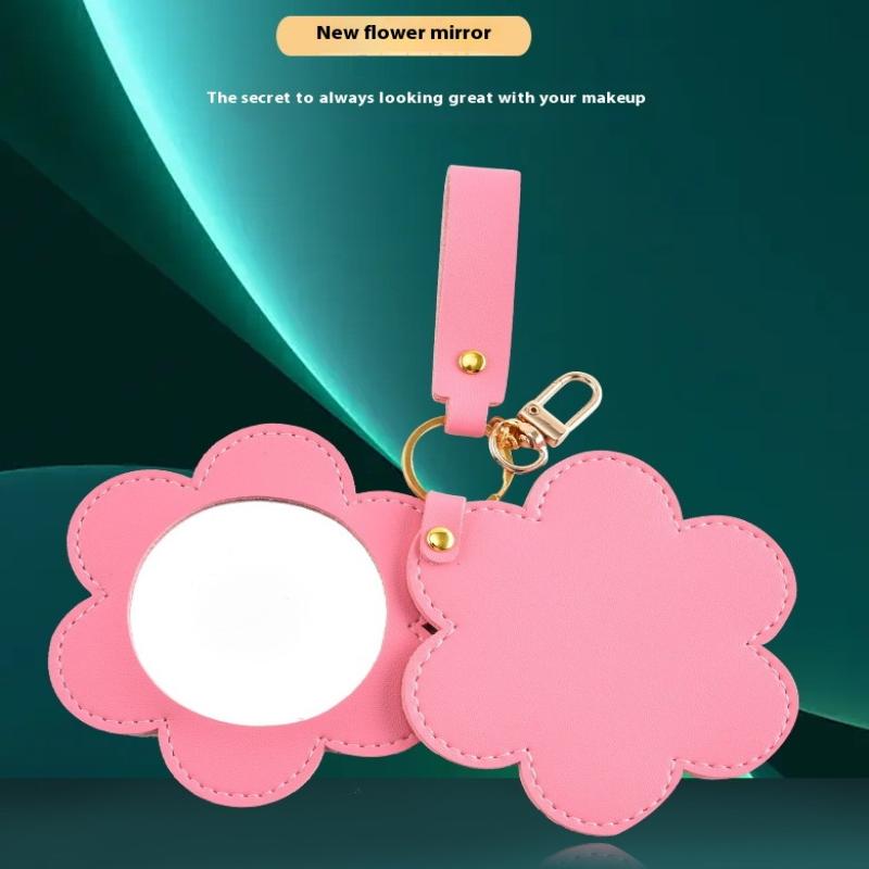 PU Leather Flower Shape Makeup Mirror Round Ultra-Thin Lightweight Cosmetic Mirrors Portable Mini Rotate Travel Pocket Mirror