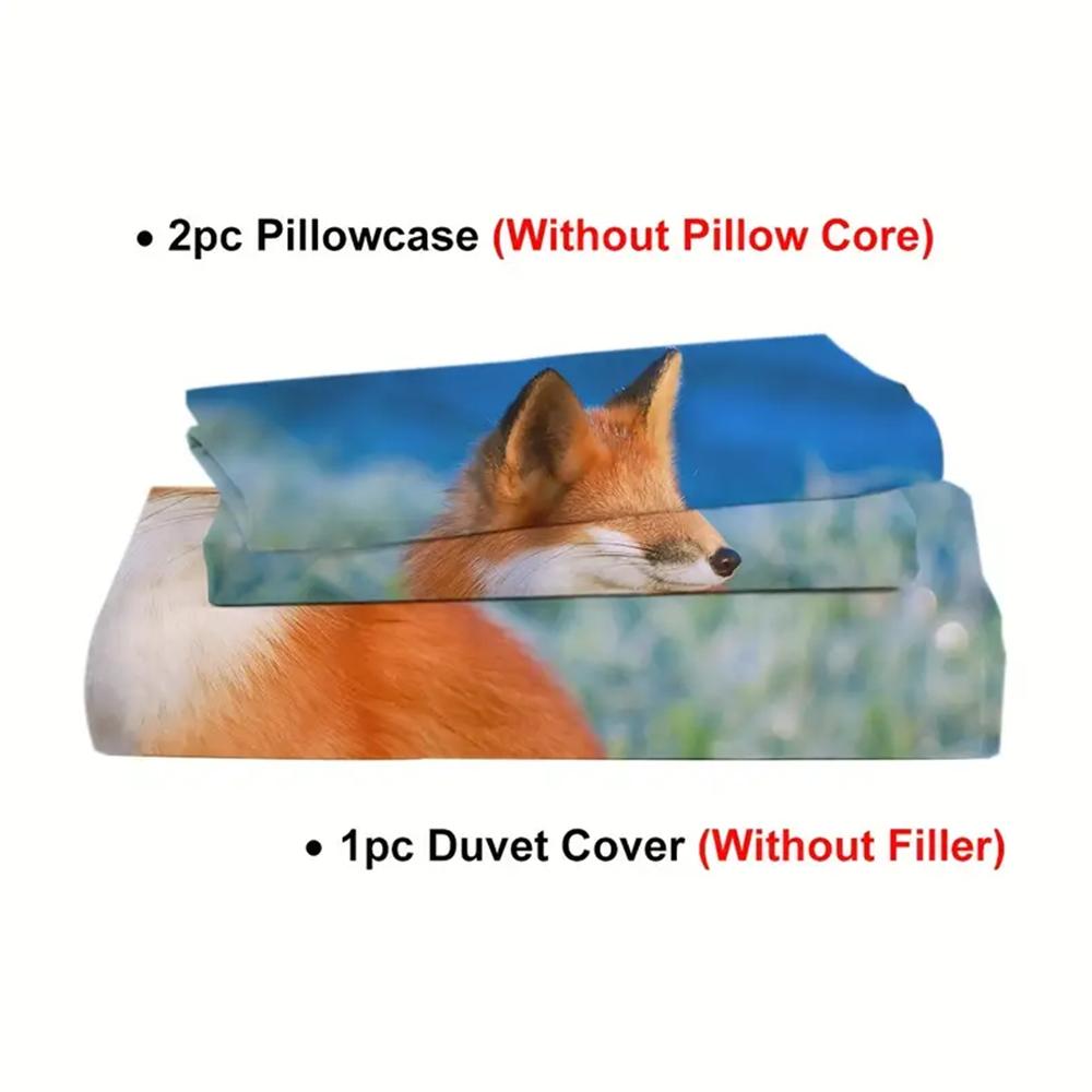 Rückblickendes Fuchs-Design Bettwäsche-Sets 3-teilig Orange Blau Bettbezug-Set Fuchs Tier Tagesdecken mit 2 Kissenbezügen