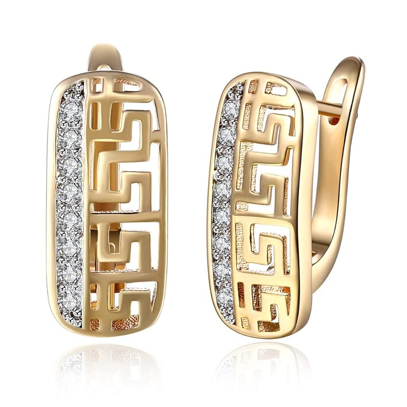 

Rockyu earrings ladies geometric champagne gold long great wall pattern zircon stud earrings geometric design wedding party gift