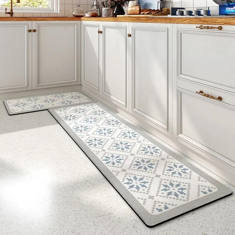 Carpet for Kitchen Floor Mat Pvc Leather Carpets Waterproof Non-slip Rug Long Foot Mats Oil-proof Blue Home Decoration Rugs