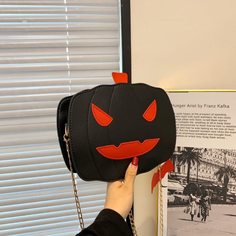 Halloween Funny Pumpkin Bag Fashion Contrast Color Cute Personality Creative Shoulder Crossbody Chain Bag