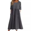Frühlings- und Sommerkleid mit Rundhalsausschnitt, lässig, locker, einfarbig