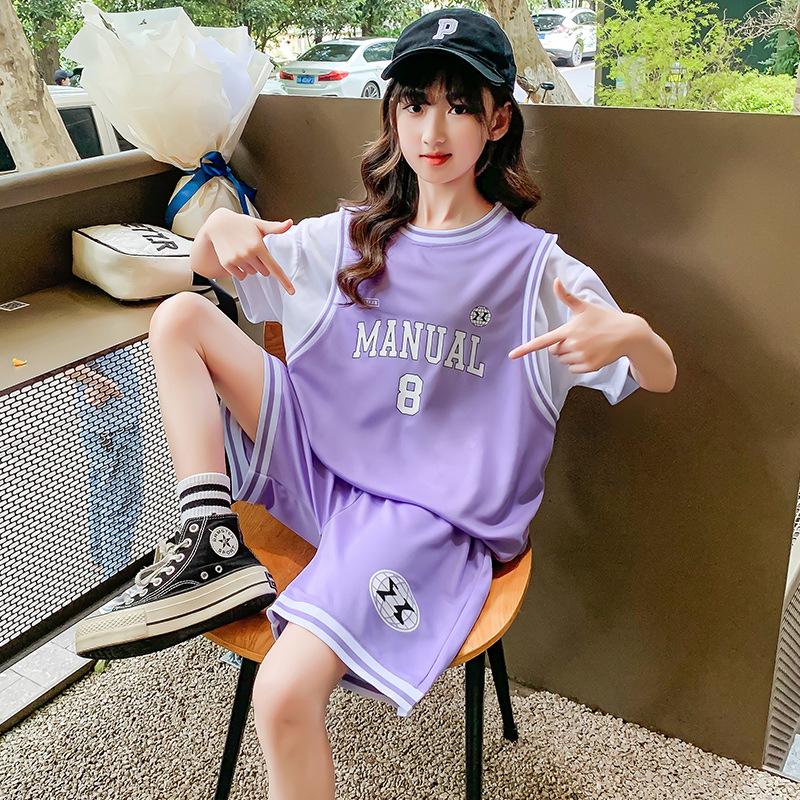 

Быстросохнущая баскетбольная форма для девочек - Комплект из двух предметов с коротким рукавом для команды начальной школы 170 cm фиолетовый