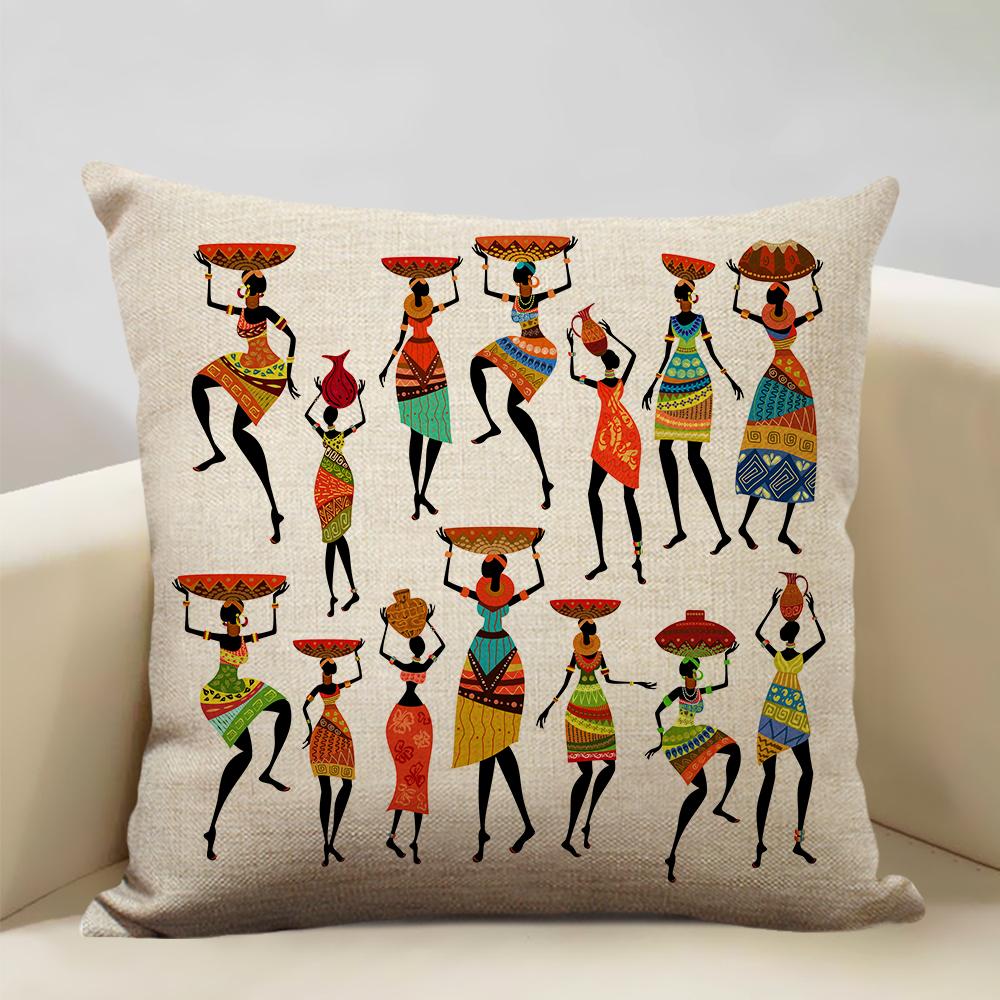 African Oil Painting Cushion Cover Dancing Girl Art Painting Sofa Decorative Pillowcase Home Living Room Pillow Cover 45x45cm