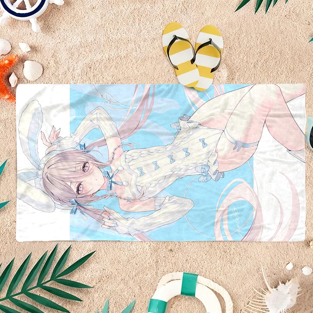 1Pc Anime Girl With Rabbit Ears Beach Towel Large Towel Super Absorbent Suitable For Beach Vacation Pool Summer Gift For Friends