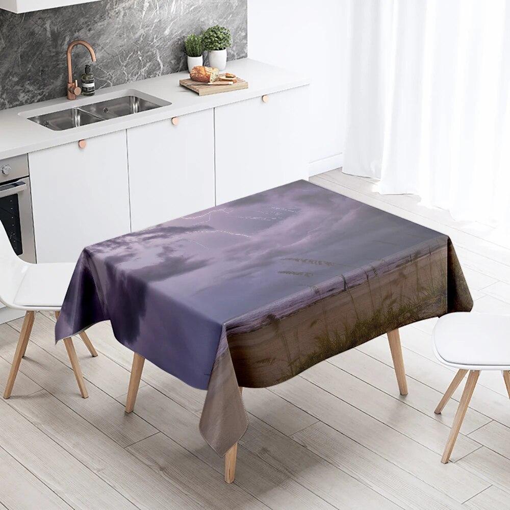 Thunder Cloud Lightning Tablecloth Colorful Cumulus  Anti-fouling Waterproof Rectangular Kitchen Table Home Decoration