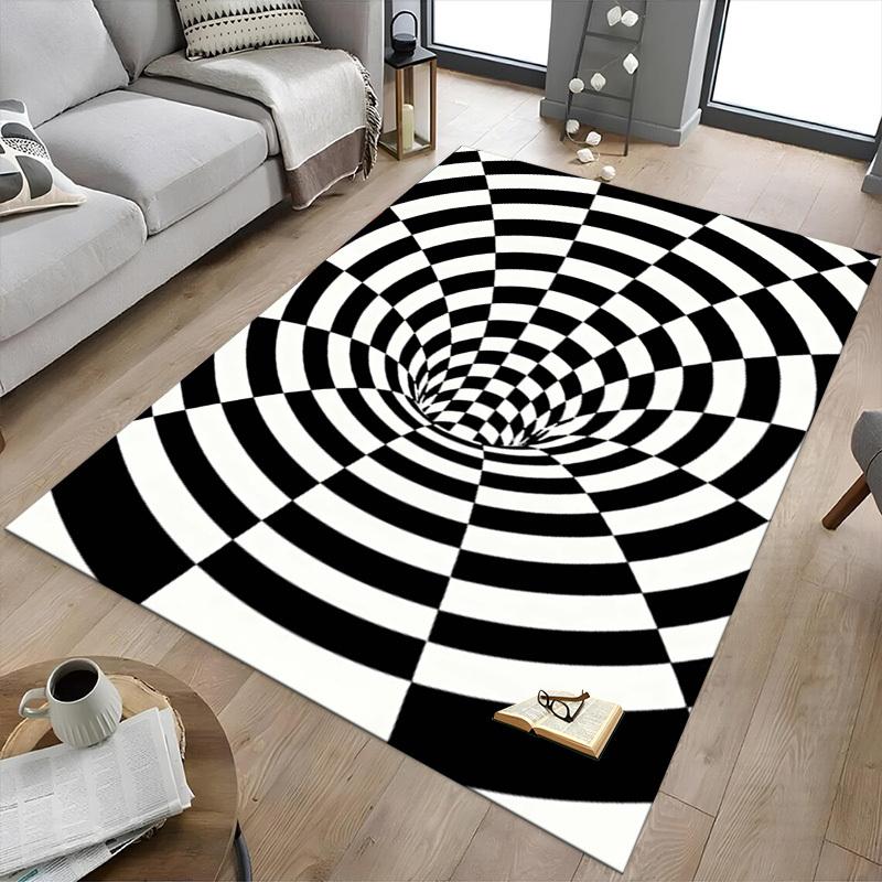 1PC Checkerboard Tunnel Extra Large Non Slip Floor Carpet, Office, Family, Bedroom, Studio Large Area Rug Indoor Rugs, Vibrant Colors