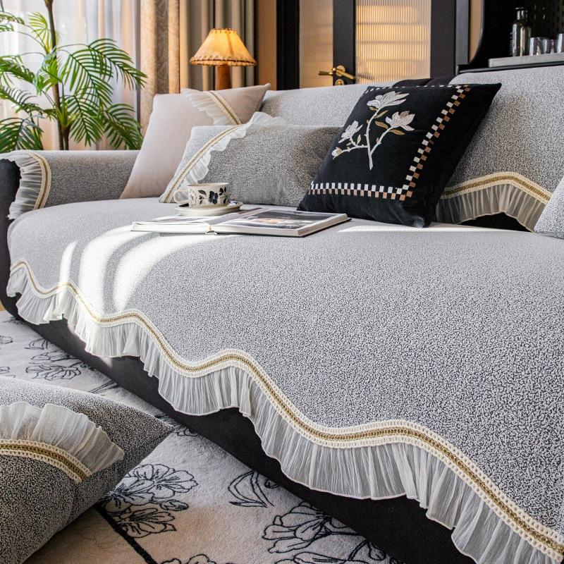 Waterproof and Non-slip Sofa Cushion, Simple European Light Luxury Style, Fashionable Four-season Universal Seat Cushion, Nordic Style Lace Sofa Towel