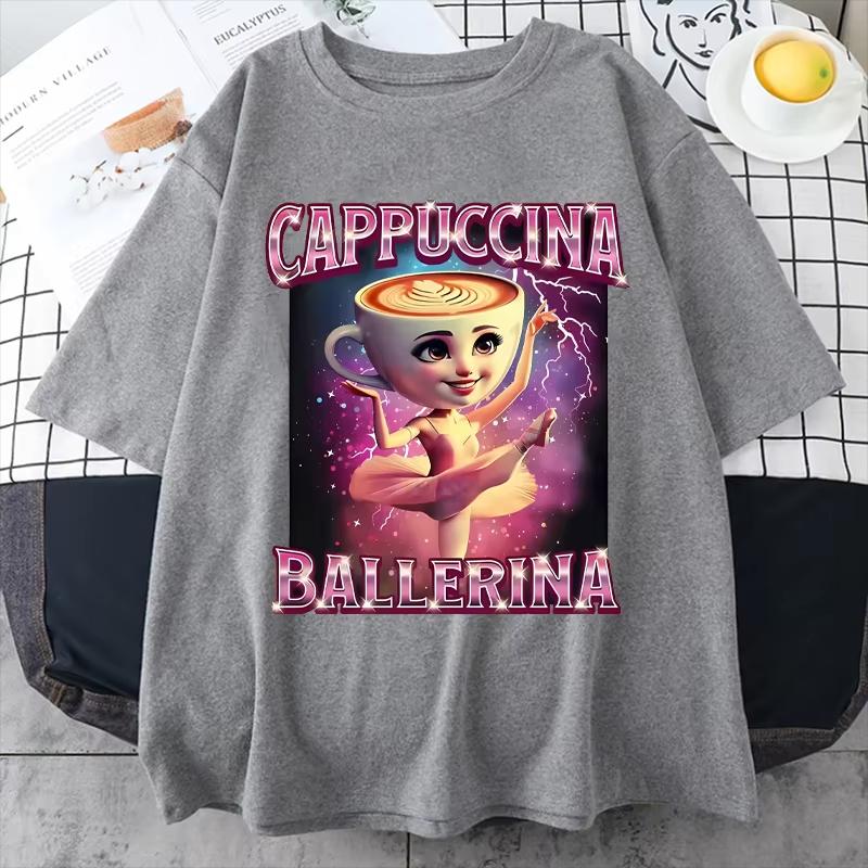 

Футболка с хлопковым принтом «Балерина Капучино» Мужская Женская Мода Уличная Одежда Винтажная Оверсайз Футболка Унисекс Топ с Коротким Рукавом Одежда 4XL