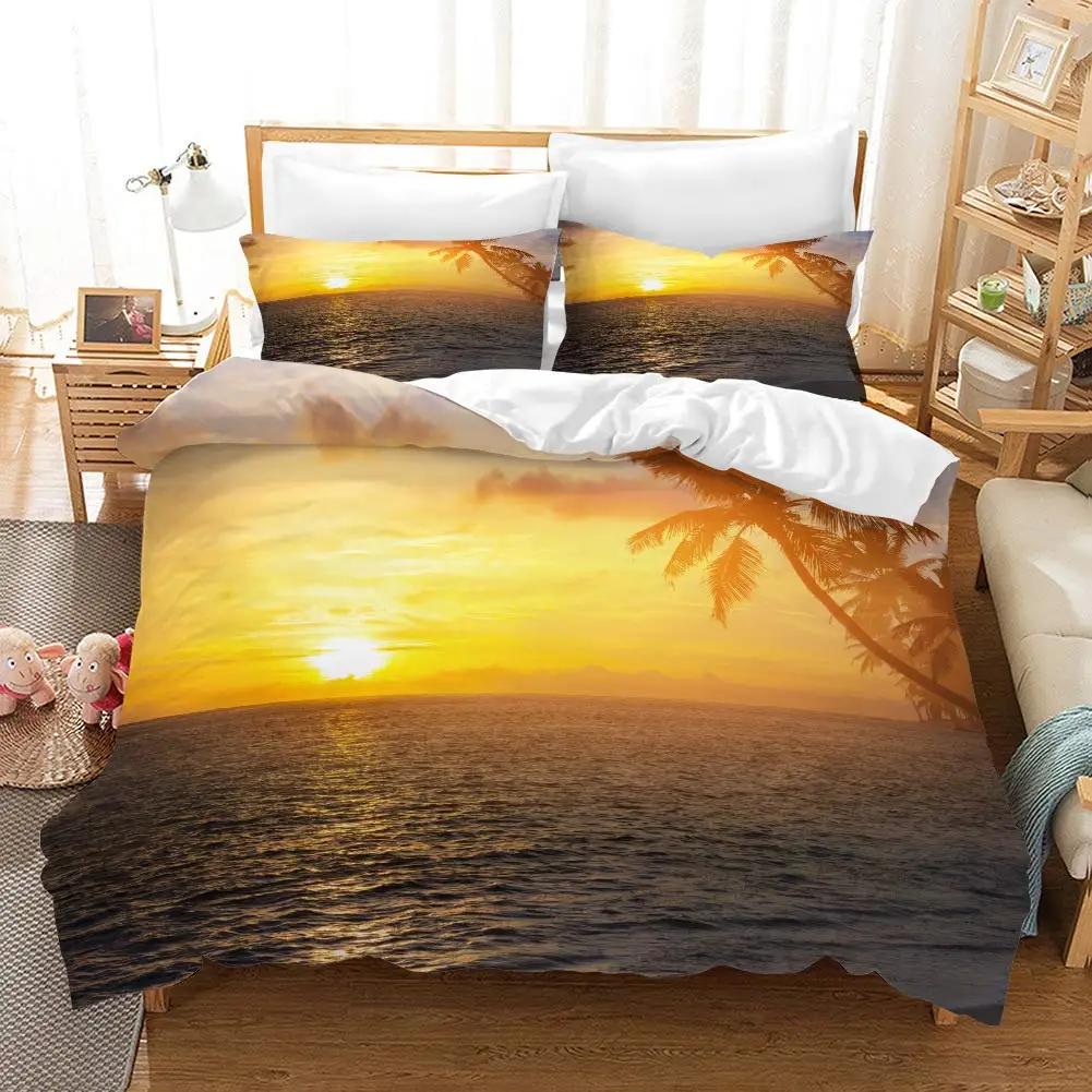 Strand Påslakanset Twin för Barn Ocean Sängkläder Set Sängkläder Hawaiskt Tropiskt Tryckt Mikrofiber Polyester Täcke Överdrag