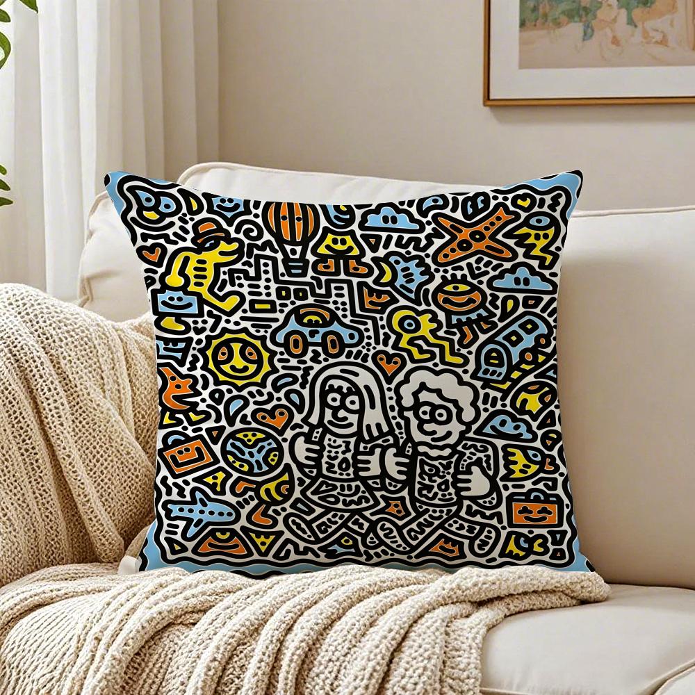 Famous Genius Graffiti Art Mr Doodle Cushion Cover Pillowcase Antidustmite Living Room Sofa Decor Cushion Room