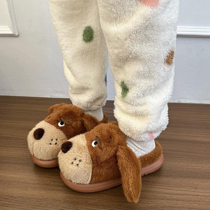 Women's Cartoon Cute Thick Bottom Heightened Large Size Winter Warm Padded Lining Anti-slip Outdoor Shoes Hiking Sports Cotton Slippers
