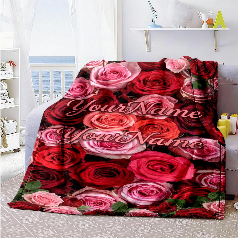 Rose Personalized Text Blanket Multi-purpose Personalized Blanket Soft & Cozy for Bedding Seaside Office Chair Couch Ideal for All Seasons