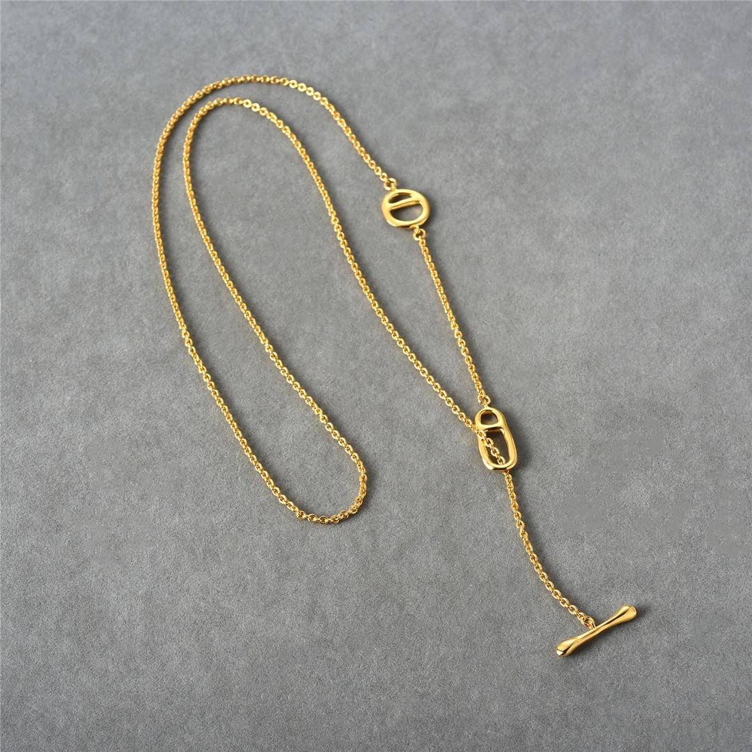 Classic Copper-Plated 18K Real Gold Pig Nose Simple Ot Buckle Long Chain Trendy Temperament Versatile Necklace