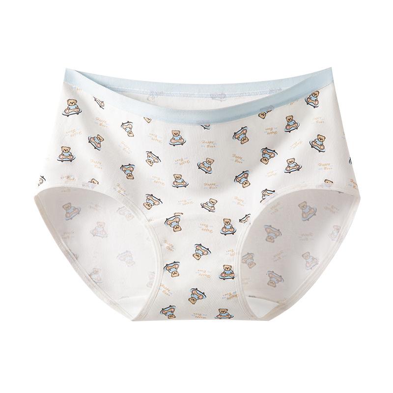 Girl in The Spring and Autumn and Lovely Cartoon Bear Cotton Probiotics Fork Briefs M белый