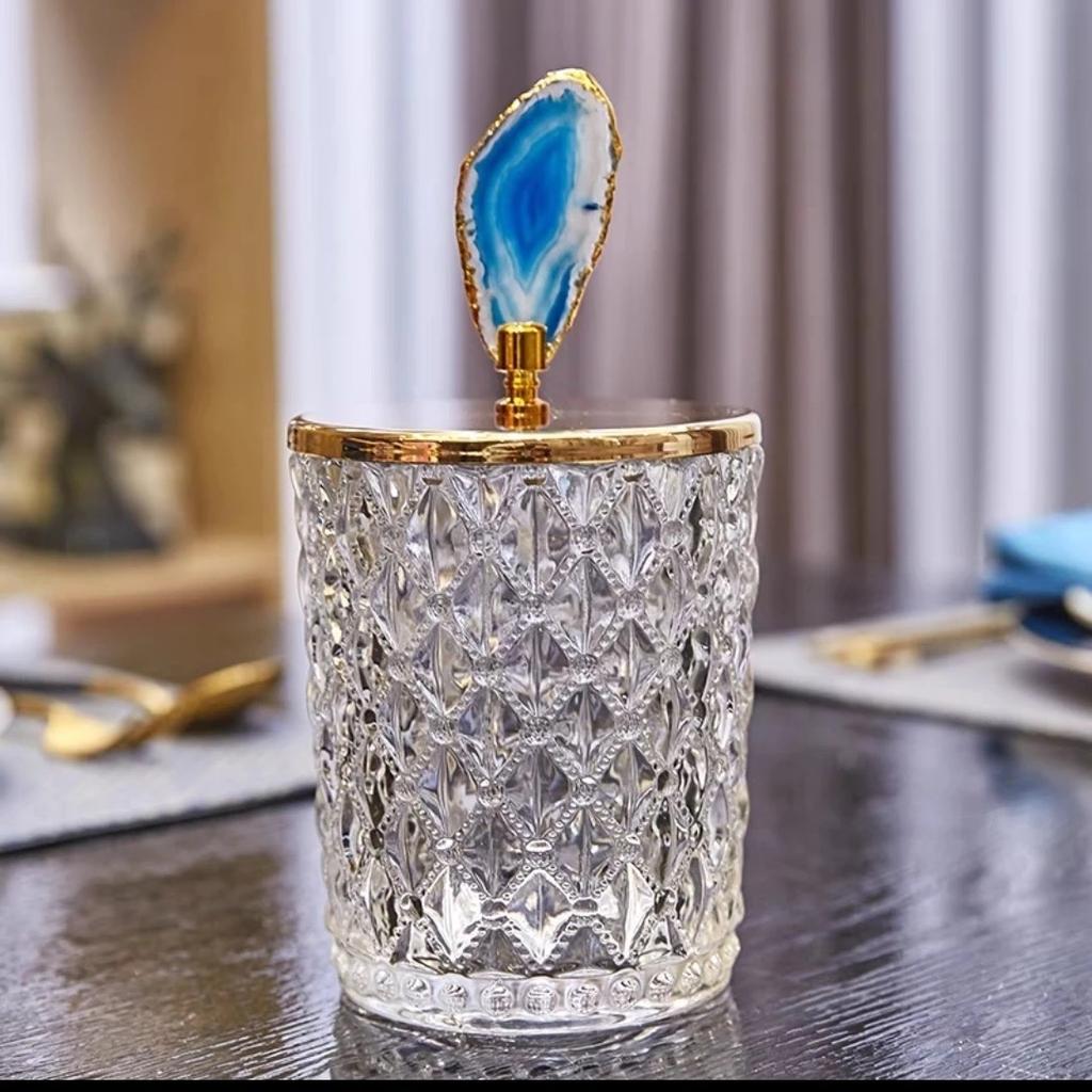 Nordic Relief Glass Storage Jar – Decorative Canister with Natural Agate Lid for Tea, Candy & Spices