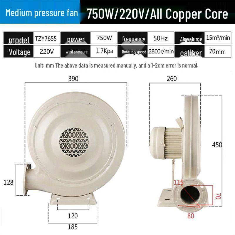 Medium Pressure Fan 370W, Stove Fume Extractor, Laser Engraving Dust Collector 750W, Woodworking Blower 550W, Inflatable Castle Blower