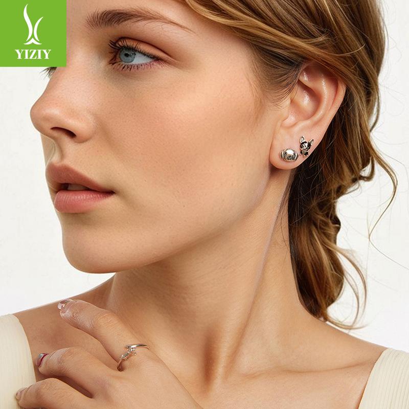 French Dou Stud Earrings S925 Sterling Silver Cross-Border Fashion Exquisite Cute Puppy Ear Jewelry Direct Sales