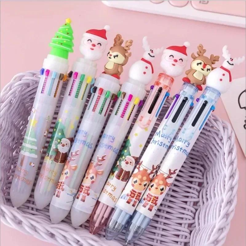 Kawaii Christmas Biros Pressed Multi-Color Pens Marker Creative Stationery for Writing School Supplies Kids Gift Random Styles