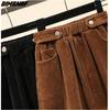DIMANAF 2025 Plus Size Women Skirts Female Autumn Elastic Basic Corduroy High Slit Oversize Fashion Japanese Dress