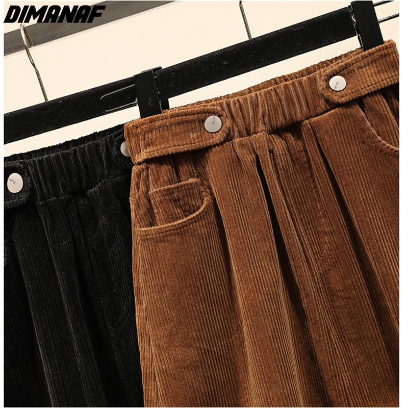DIMANAF 2025 Plus Size Women Skirts Female Autumn Elastic Basic Corduroy High Slit Oversize Fashion Japanese Dress