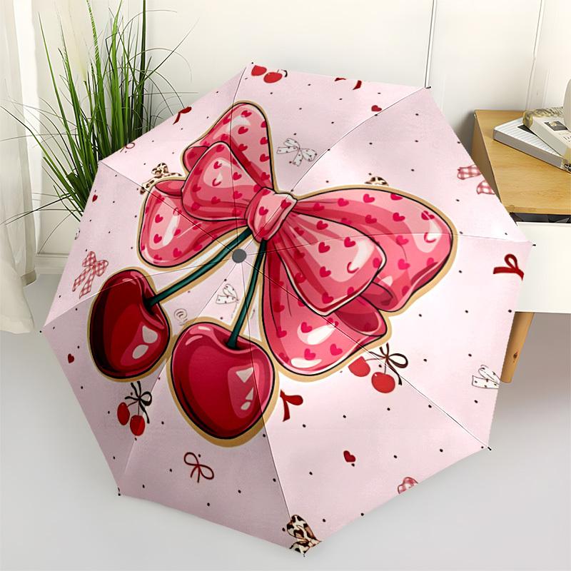 

1pc Cherry Bow Automatic Umbrella Portable Home Essential Umbrella, Iron Umbrella Structure Suitable for All Seasons yy251123116