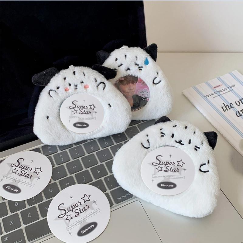 Cute Cartoon Rice Ball Plush Badge Card Holder Round Badge Protective Cover Display Pendant Mini Pain Bag Ornament Card Holder