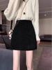 Women's Woolen Sequined High-Waisted A-Line Bodycon Skirt - Winter 2025 Petite French Style