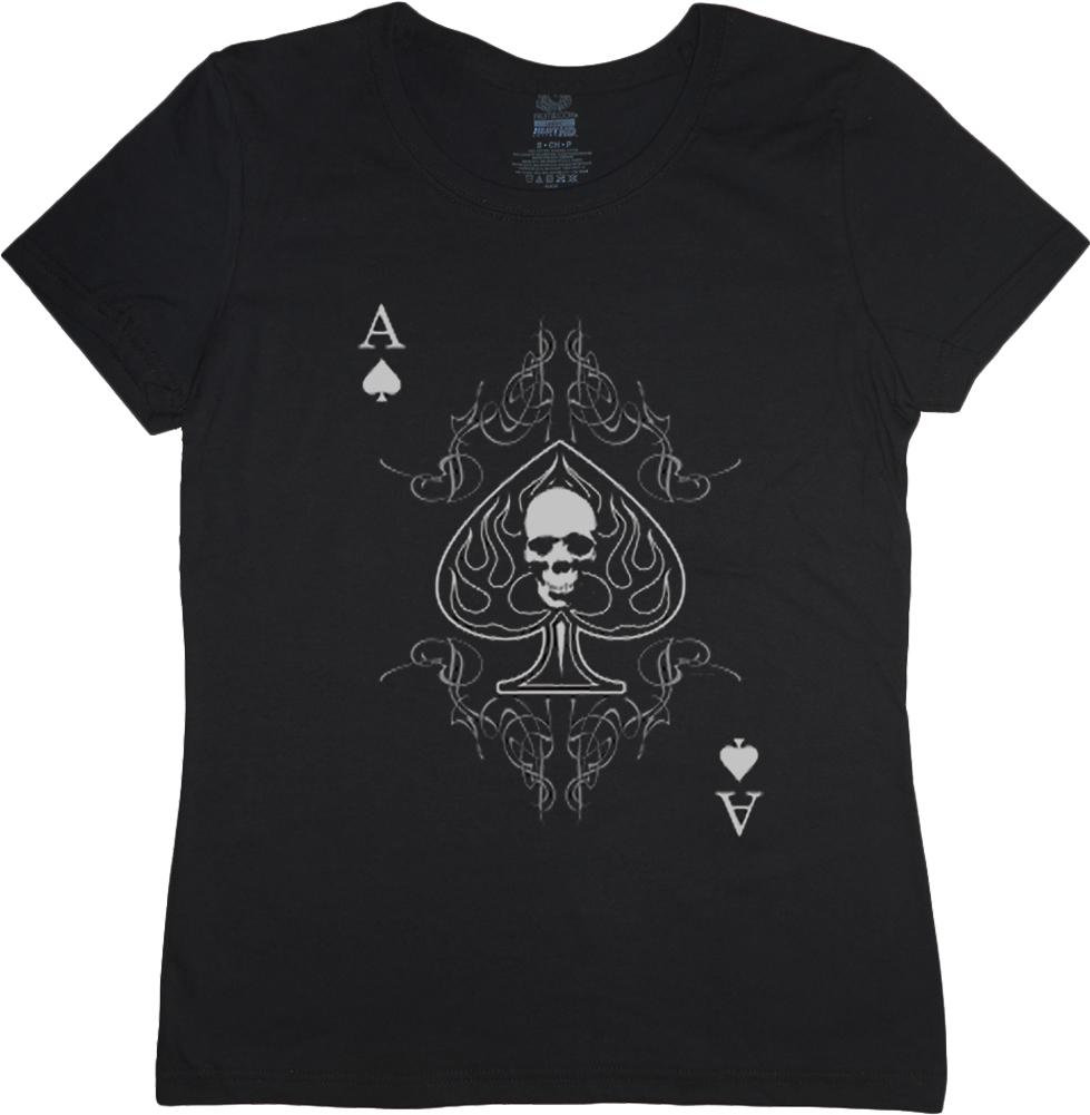 Ladies T-shirt Ace of Spades Biker Design Women's Size Tee Shirt Top