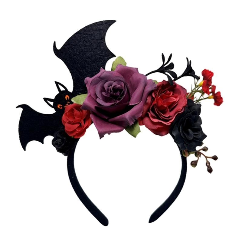 Realistic Rose Bat Hairband Halloween Party Accessory Comfortable Resin Plastic Detailed Design Long Wear
