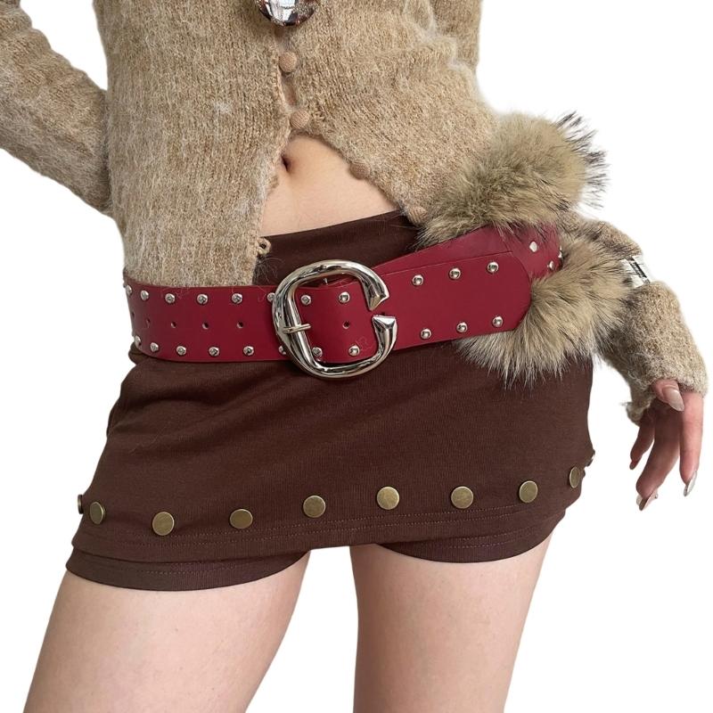 Edgy Faux And With Hardware Multi Hole Adjustable Waistband For Men Women Casual Outfits