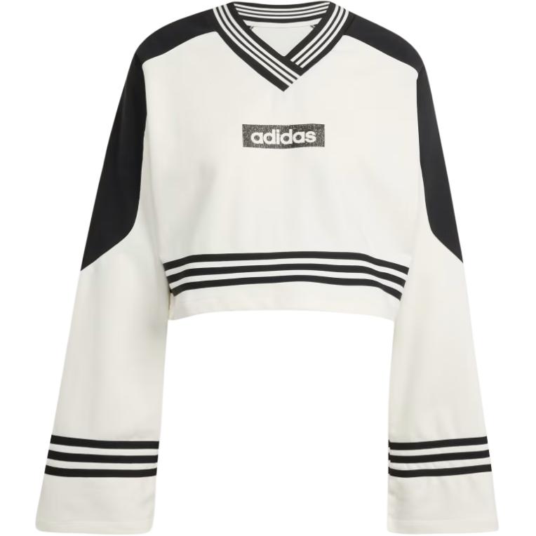 Adidas Originals V-Neck Loose Long Sleeve Sweatshirt Women sweatshirt Off-White JX7597