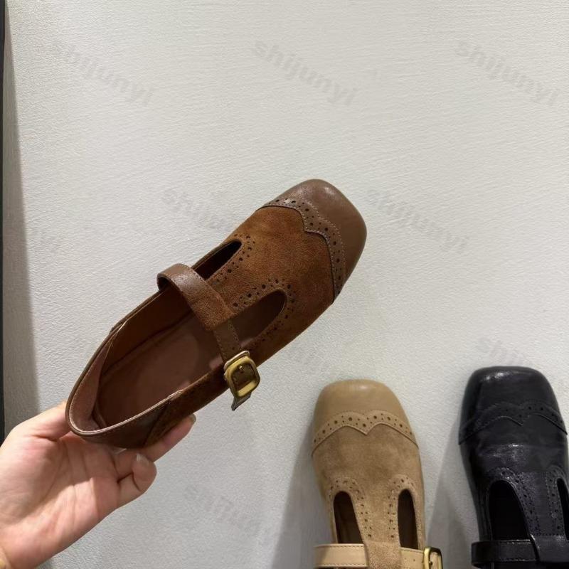 Women Flats Shoes Spring 2026 Retro Leather Shoes Fashion Shallow Round Toe T-shaped Ladies Comfort Ballet Style Mary Jane Shoes