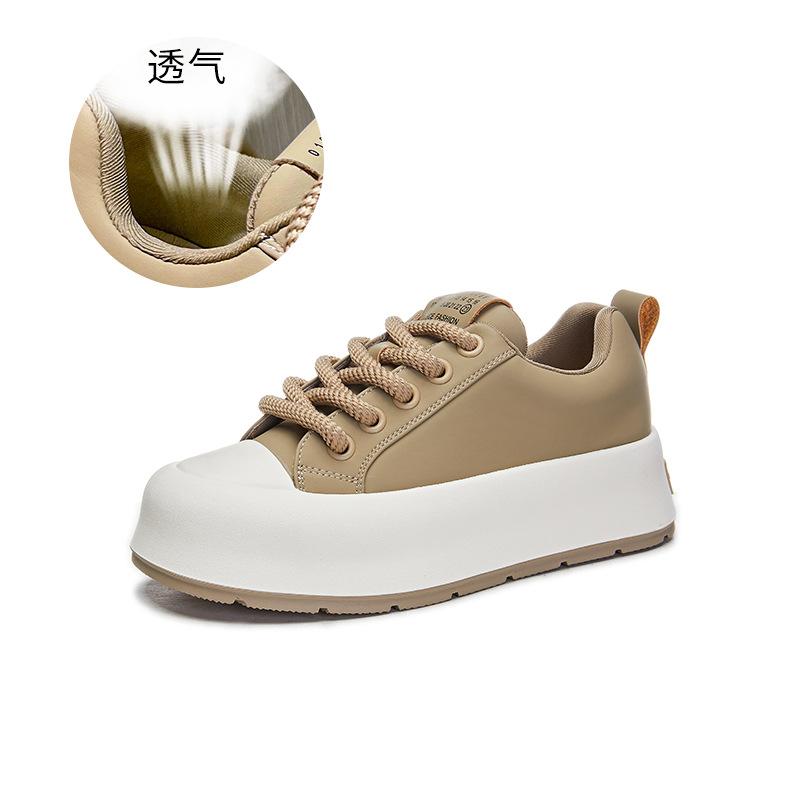 Leather Little White Shoes Women's 2025 Spring New Women's Thick-soled Muffin Shoes Casual Versatile Board Shoes Women's Flat-soled Women's Shoes