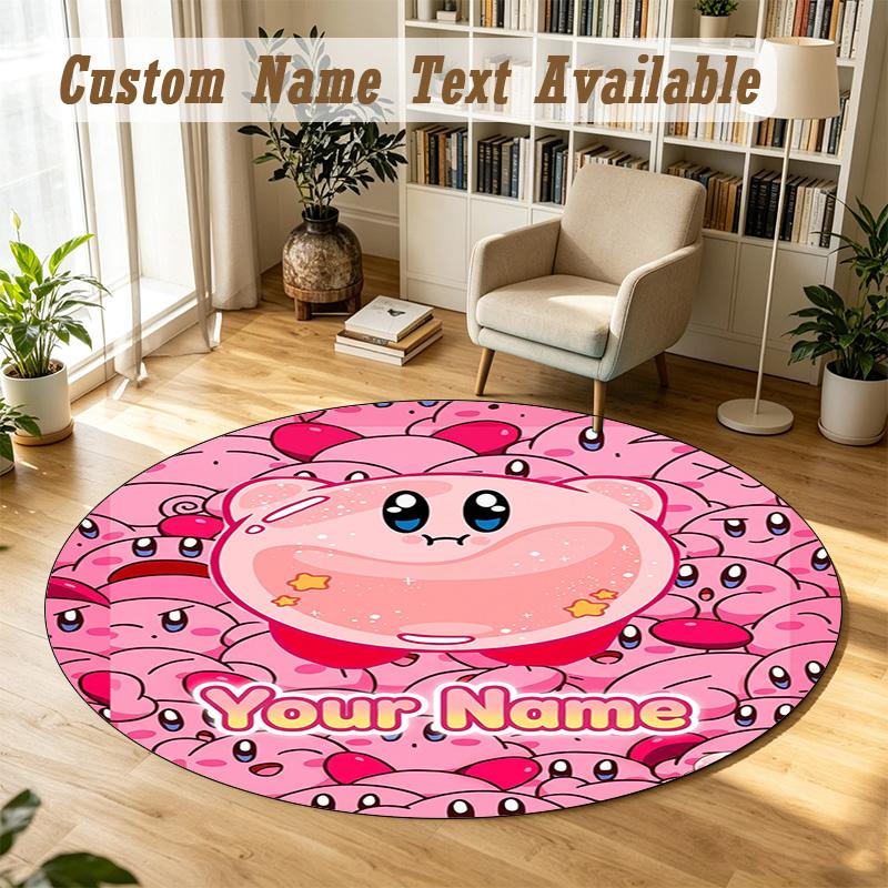 Round Rug Custom NameKirby Pattern Non Slip Carpet Home Floor Decor