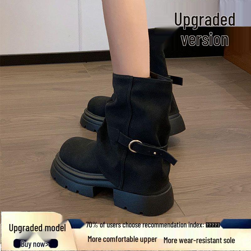 

2025 Ботинки Мартин до середины икры в британском стиле для острой девушки на высокой платформе – Женские ботильоны на толстой подошве для осени 39