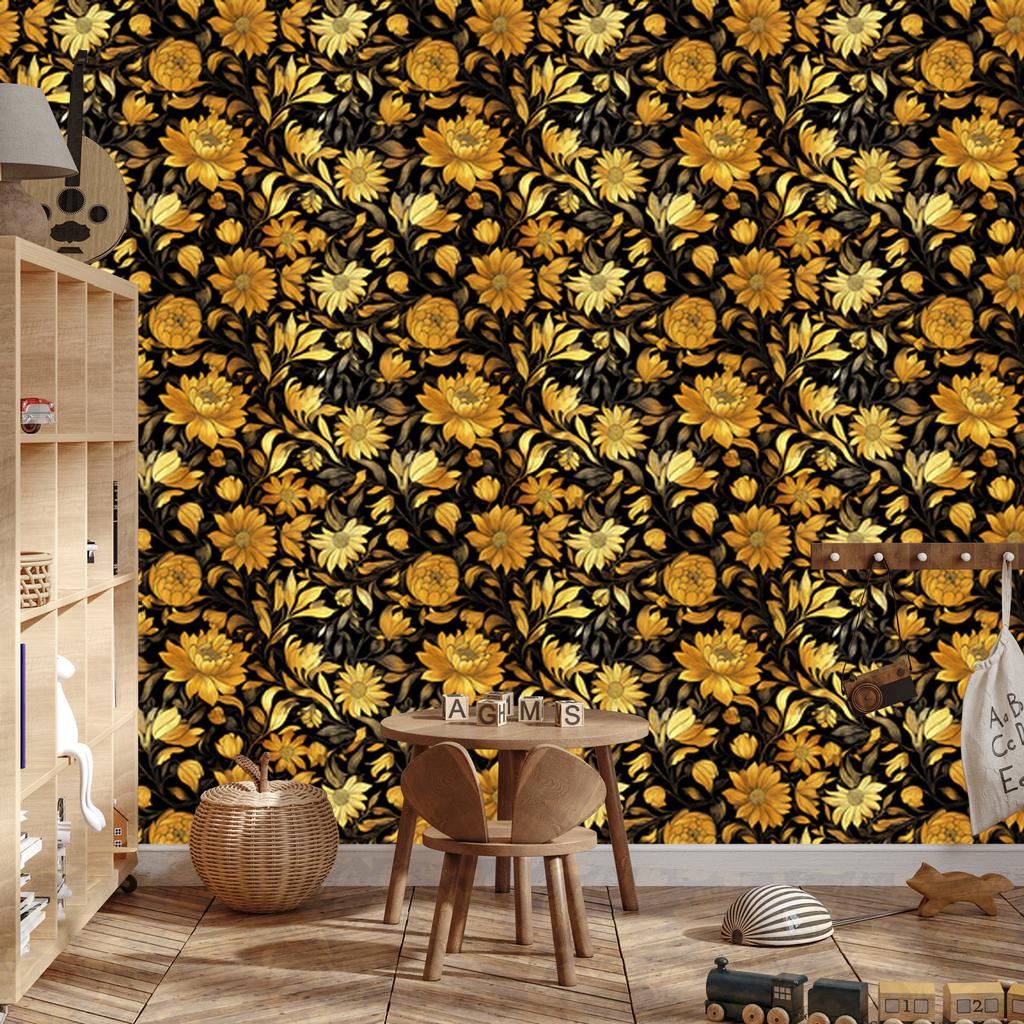 Wallpaper Golden Hibiscus Ochre, Mountain Ochre for Living Room and Bedroom 50x1000
