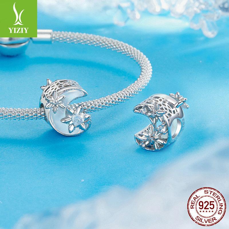 Star And Moon Beads S925 Sterling Silver Moon Diy Bracelet Beaded Accessories Genuine Light Luxury High Sense