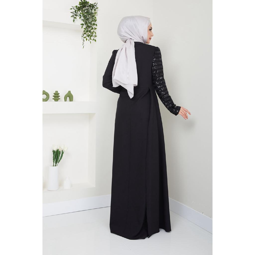 Damenbekleidung Abendkleid Mode Pailletten Cape Hijab Fisch Abendkleid 2711 Schwarz
