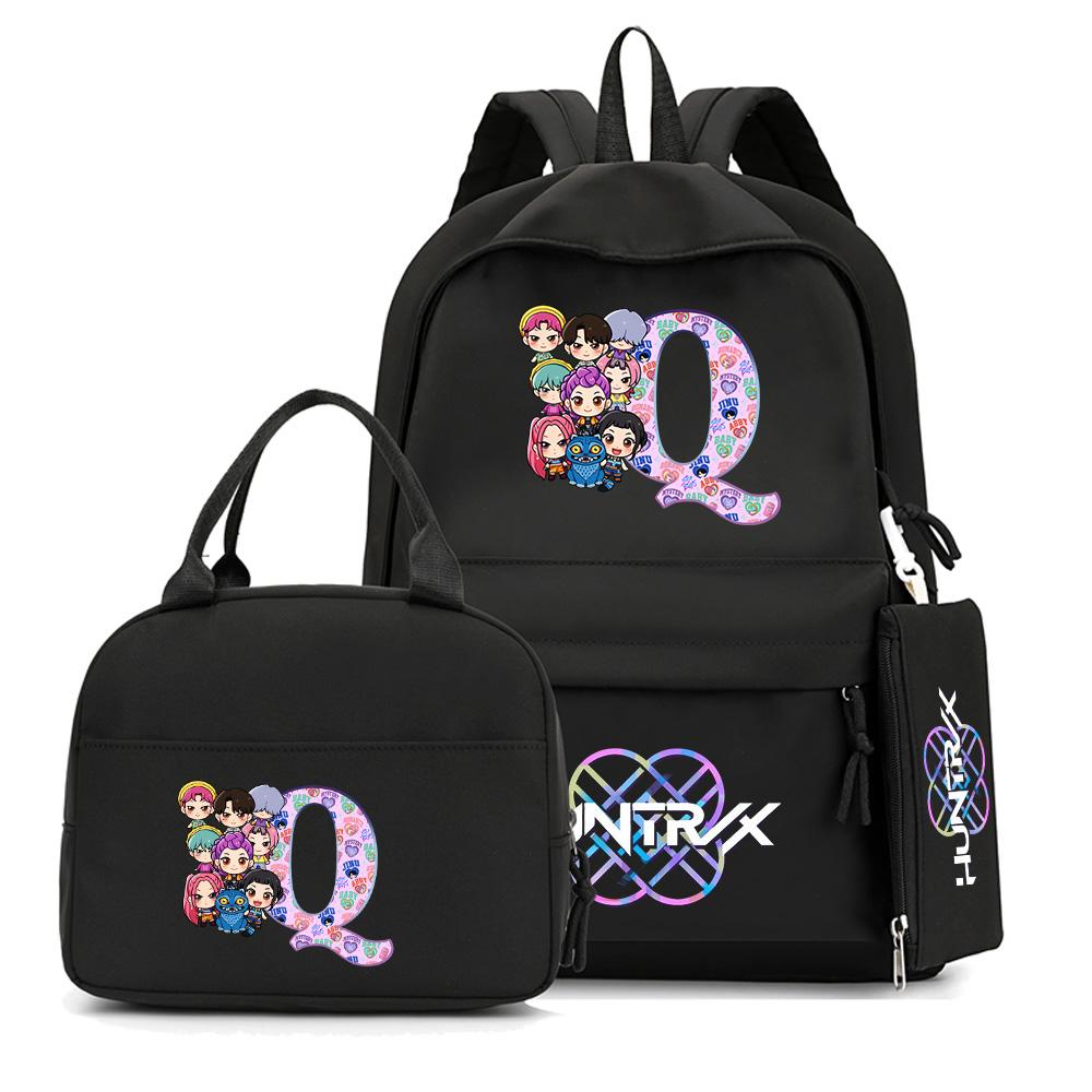 4Pcs/set 26 English Letter K-Pop Printed Backpack with Handbag Pencil Case for Teenager Student Boy Girl Schoolbag Bookbag Large Capacity Travel Bag