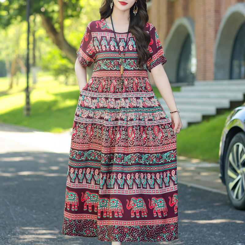 

Элегантное женское летнее платье большого размера с коротким рукавом, повседневное длинное платье, женская винтажная одежда 5XL