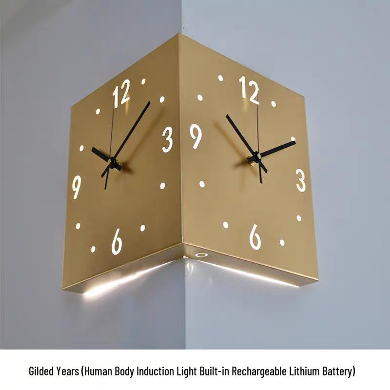 Creative Modern Double-Sided Wall Clock for Living Room – Stylish Corner Design, Minimalist Ins Style