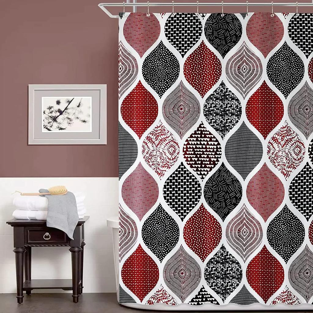 Creative Geometric Print Shower Curtains Red Black Gray Blue Simple Line Graphic Print Polyester Fabric Home Decor Bath Curtain