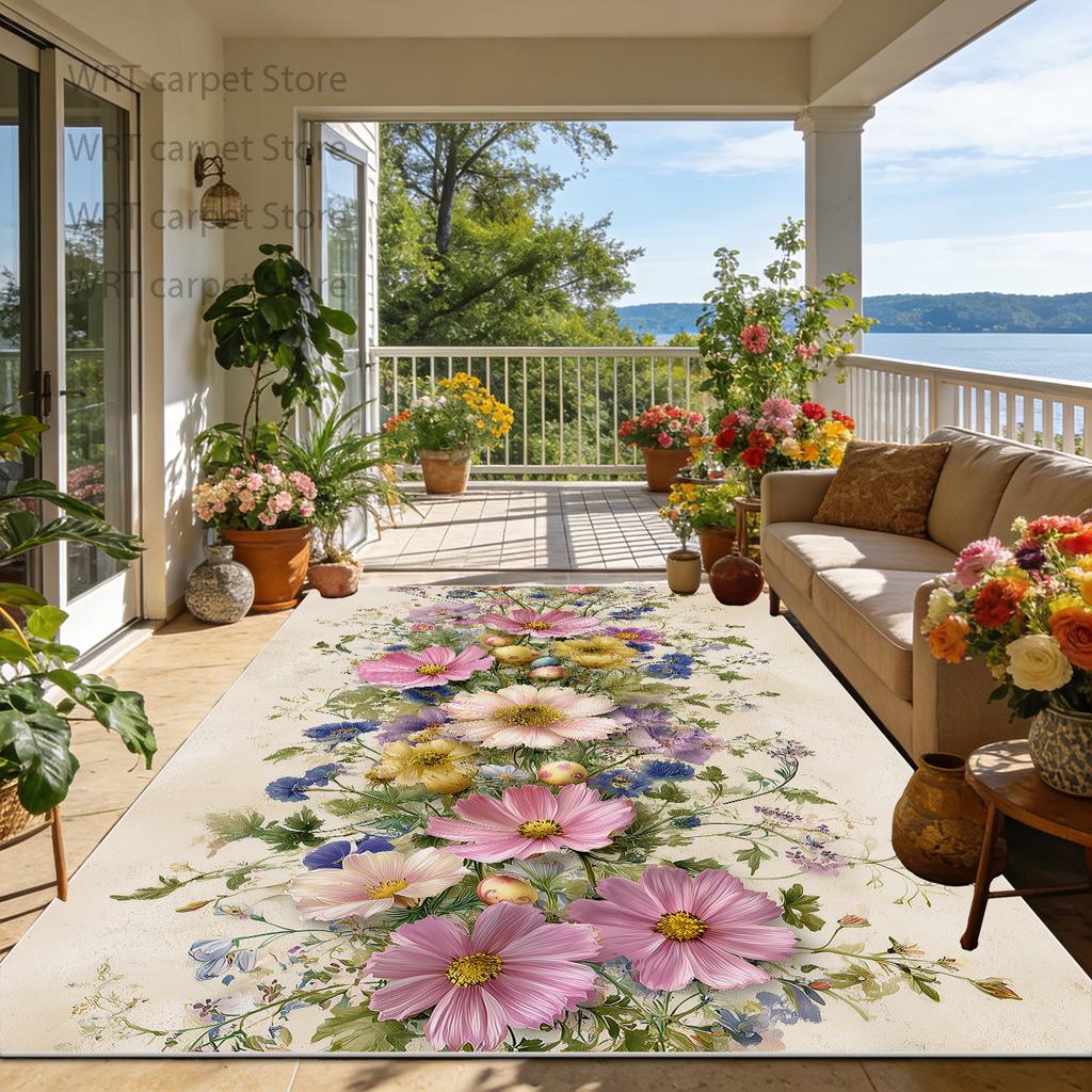 Outdoor Patio Floral Fresh Style Non-slip Carpet Decoration Home Living Room Large Rugs Lounge Bedroom Fluffy Washable Floor Mat