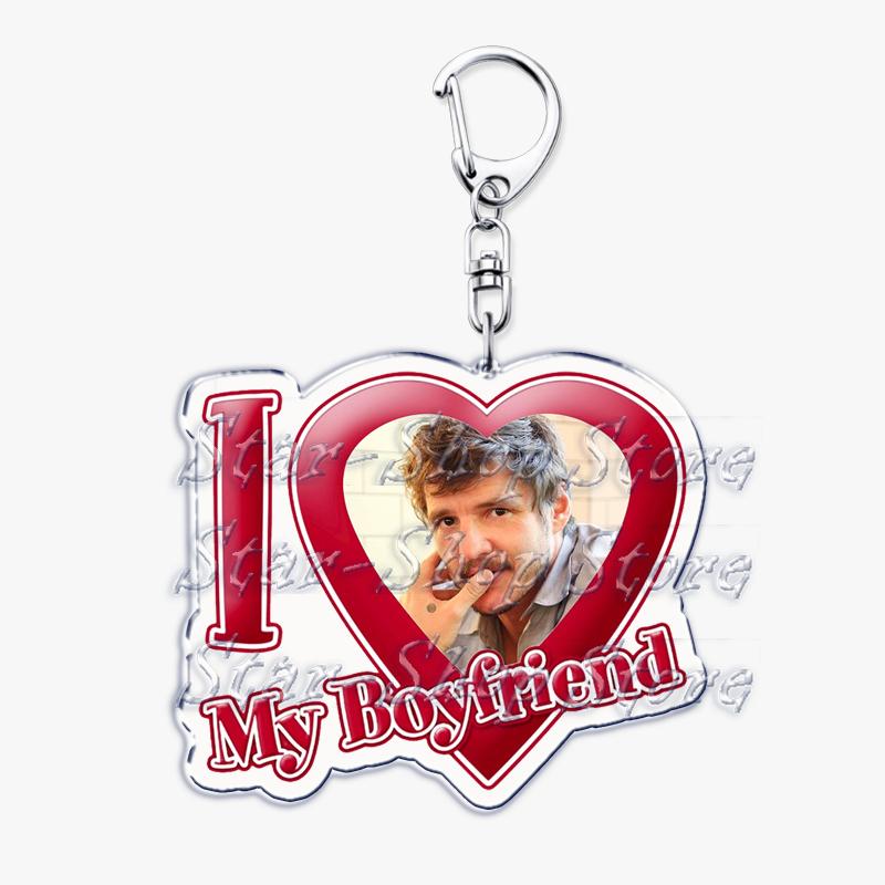 Hot Pedro Pascal I Love My Boyfriend Heart Keychain for Women Accessories Key Chain Ring Keychains Jewelry Fans Gifts