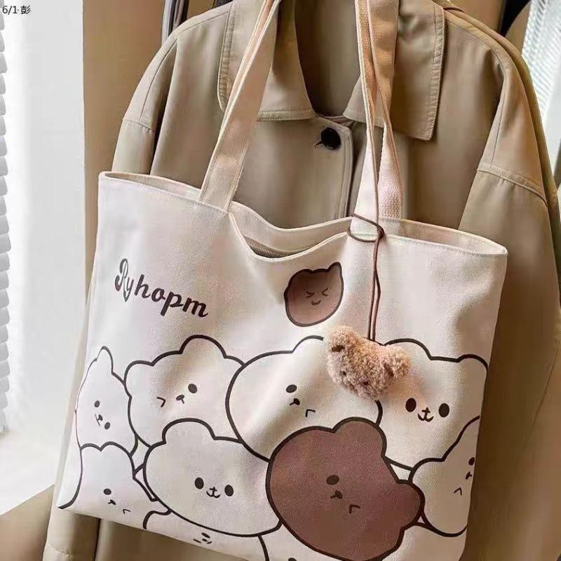 Lässige große Tasche Damen Sommer Neu Cartoon Bär Canvas Tasche Studenten Pendeln zur Vorlesung Schulter-Tragetasche