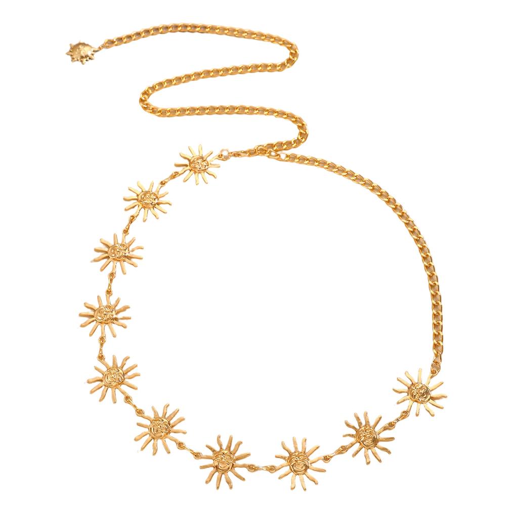 Bohemian Retro Metal Smiley Face Waist Chain Sunflower Summer Fashionable Dress Waist Versatile Body Chain Sexy Accessories