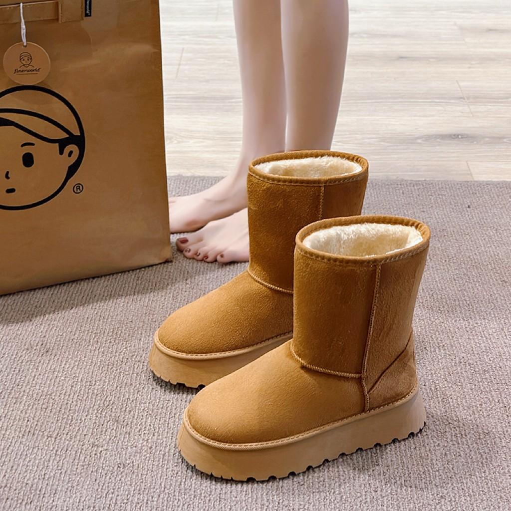 Thick-soled snow boots women's winter 2025 new fur integrated medium boots piled and thickened warm snow cotton shoes