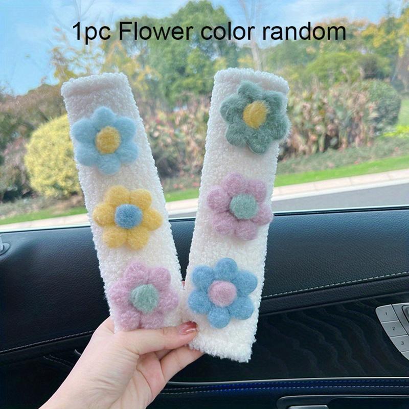 1pc Car Seat Belt Shoulder Pad, Cute Hyuna-Style Floral Car Seat Belt Cover, Creative Plush Protector for Car Interior Decoration